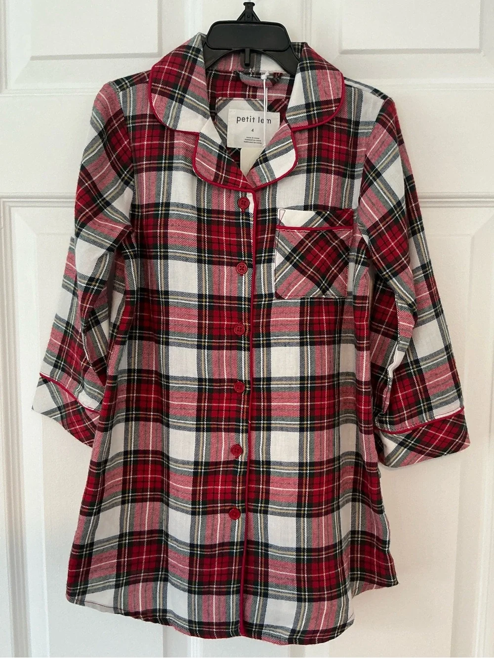 PETIT LEM Flannel Night Gown | Red Tartan Plaid